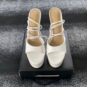 White Lace Up Platform Heels